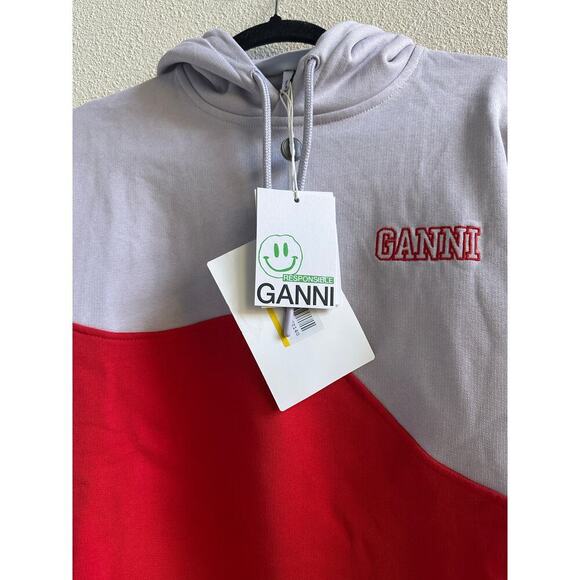 NWT GANNI Liliac / Red colorblock hooder sweatshirt size XXS/XS oversized - Picture 7 of 9